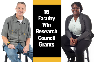 16 faculty win Research Council Grants. Pictured are Bill Horner and Samniqueka Halsey.